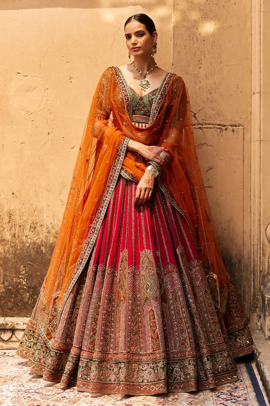 Red Lehenga And Blouse Raw Silk Embroidery Kasab Mariyam